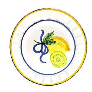 Vestal Alcobaca Portugal Hand Painted Plate Lemons Reticulated Scalloped #51 VTG